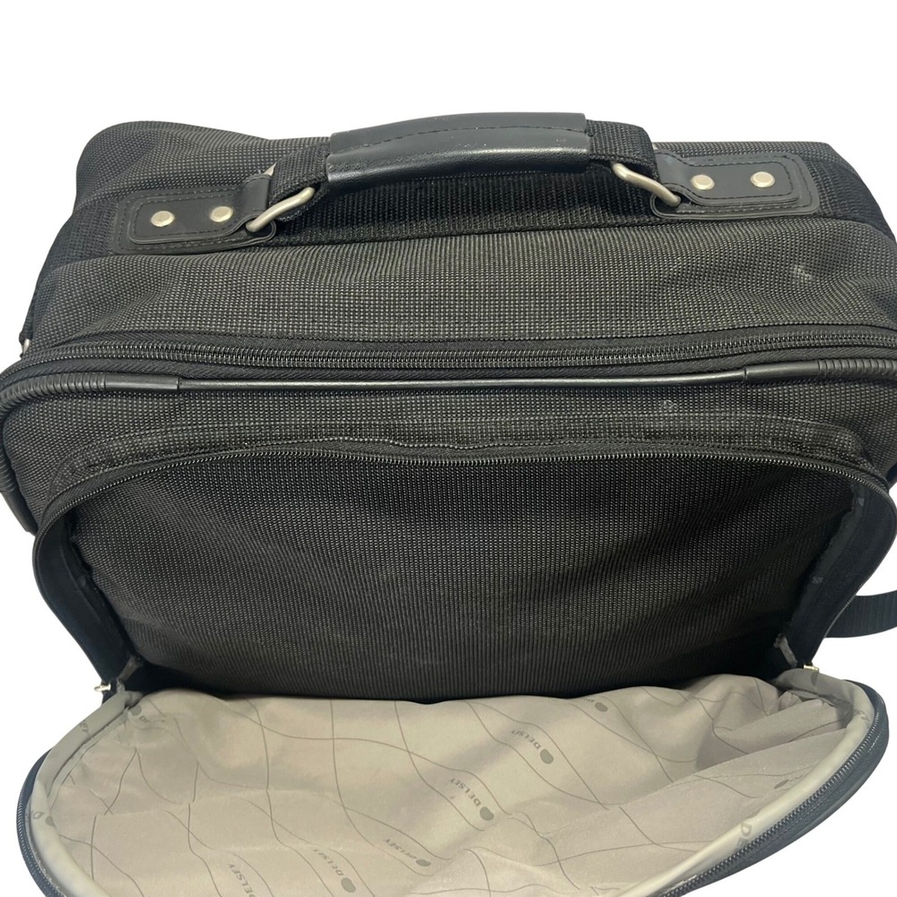 Delsey Black Helium Briefcase Laptop Travel Bag Heavy Canvas Carry Strap Handle - Picture 6 of 10